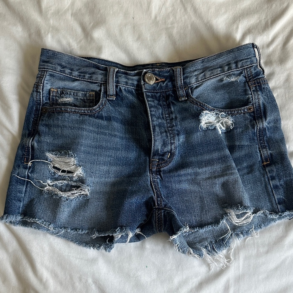 American Eagle Outfitters Dark Blue Ripped Jean Shorts